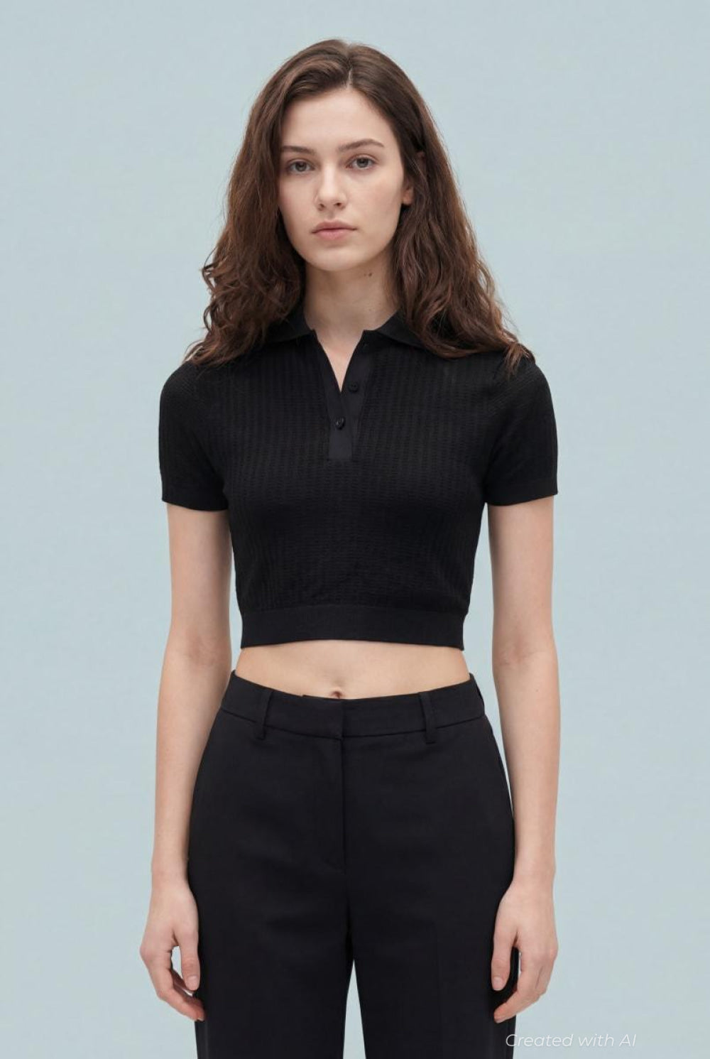 GAP × BÉIS Seamless Crop Polo Shirt - Black - Crop Top