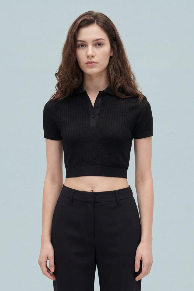 GAP × BÉIS Seamless Crop Polo Shirt - Black - Crop Top