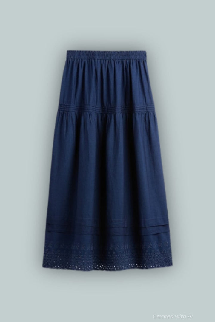 GAP × DÔEN Eyelet Midi Skirt - Medium Indigo - Denim Skirt