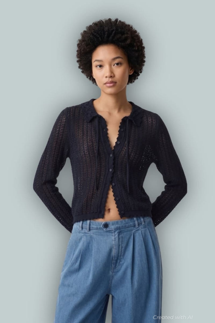 Gap × DÔEN Linen-Blend Pointelle Cardigan - Navy Uniform - Cardigan