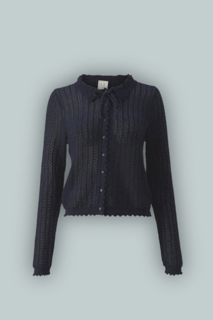 Gap × DÔEN Linen-Blend Pointelle Cardigan - Navy Uniform - Cardigan