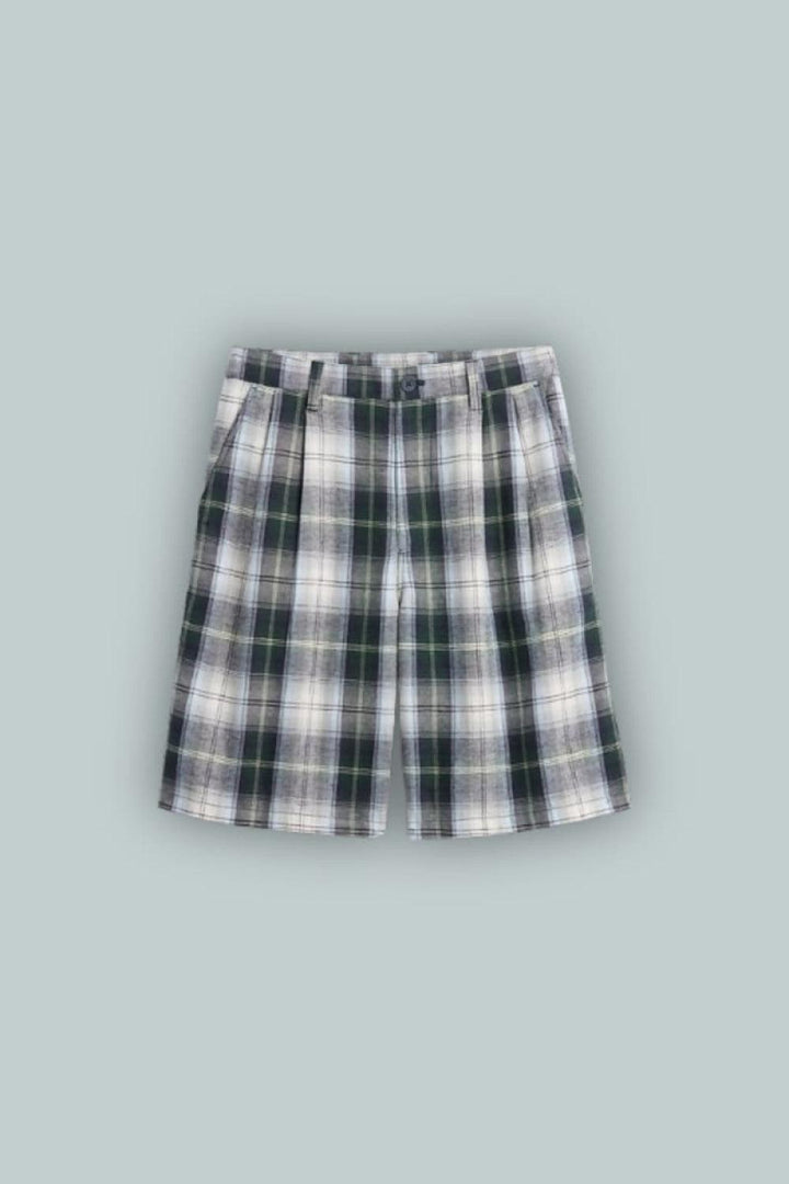 GAP × Malbon 9.5’’ Pleated Baggy Shorts - Green & Grey Plaid - Shorts