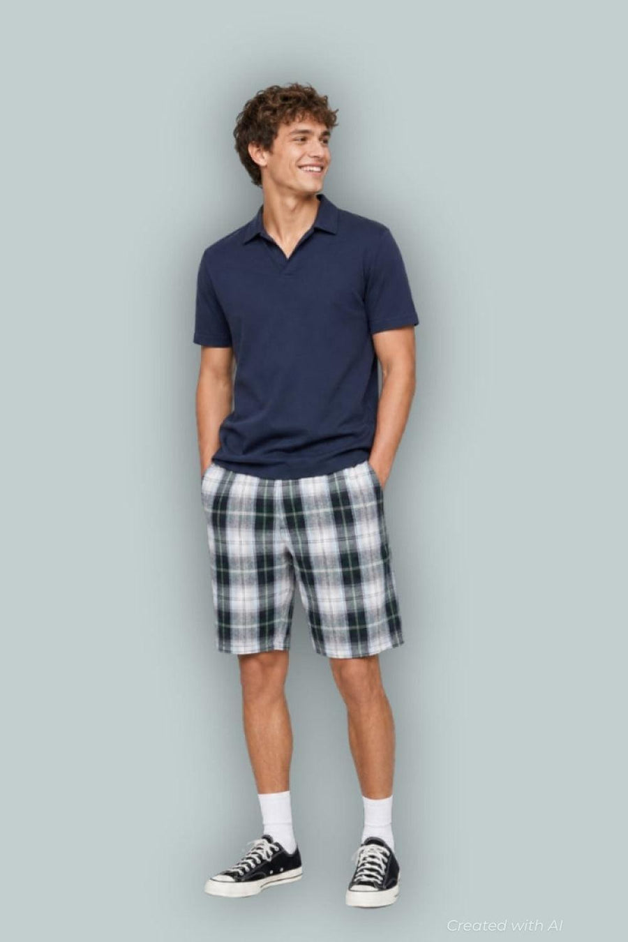 GAP × Malbon 9.5’’ Pleated Baggy Shorts - Green & Grey Plaid - Shorts