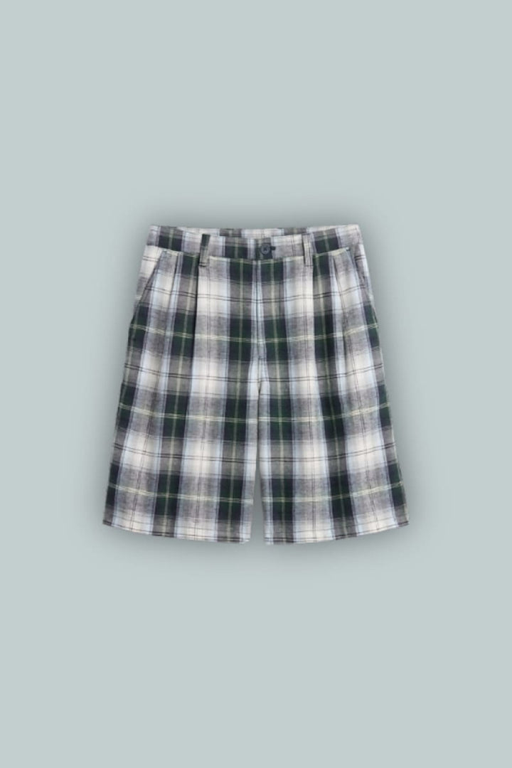 GAP × Malbon 9.5’’ Pleated Baggy Shorts - Green & Grey Plaid - Shorts