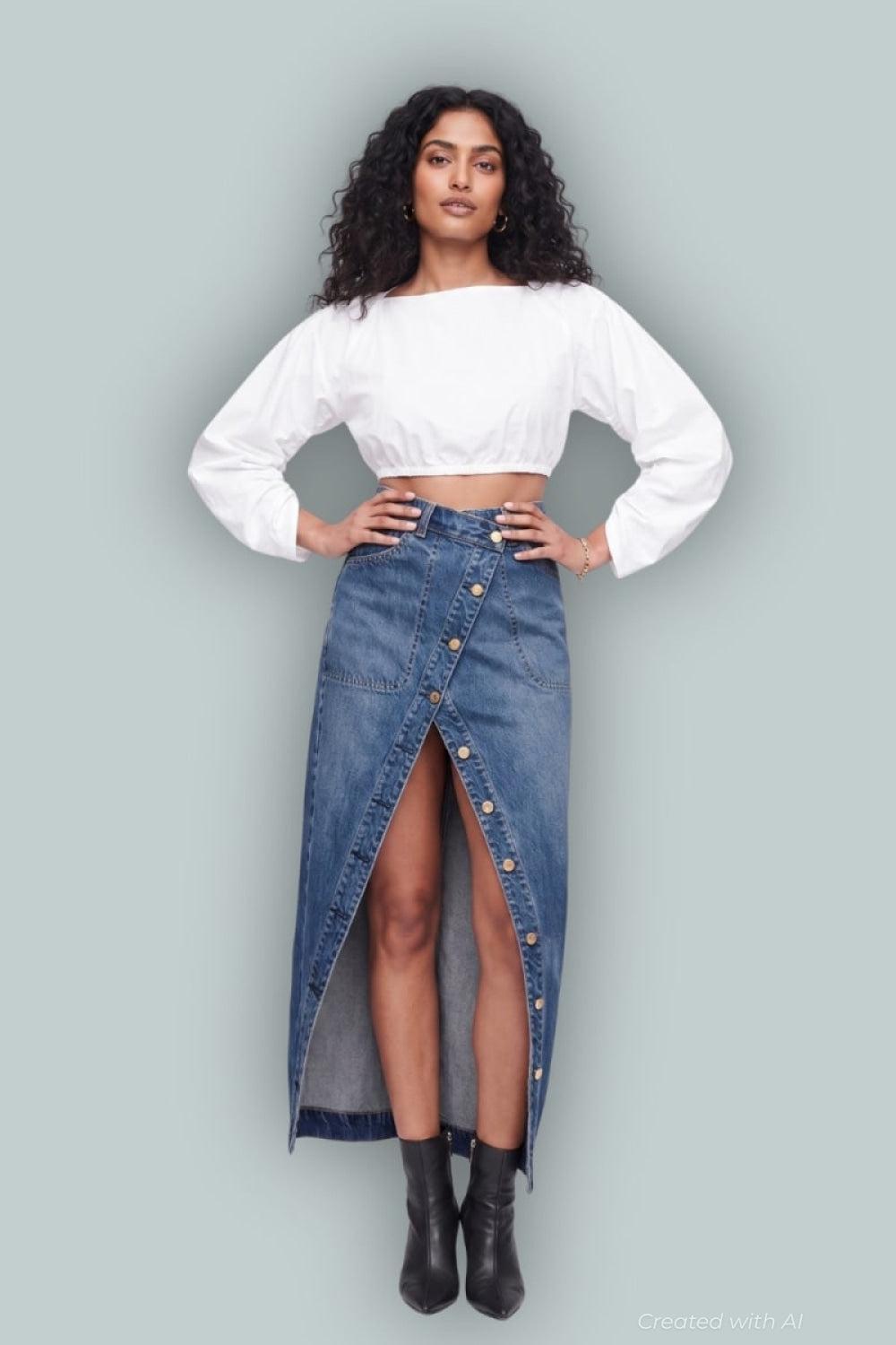GAP x Cult Gaia Asymmetrical Denim Maxi Skirt - Medium Indigo - Denim Skirt