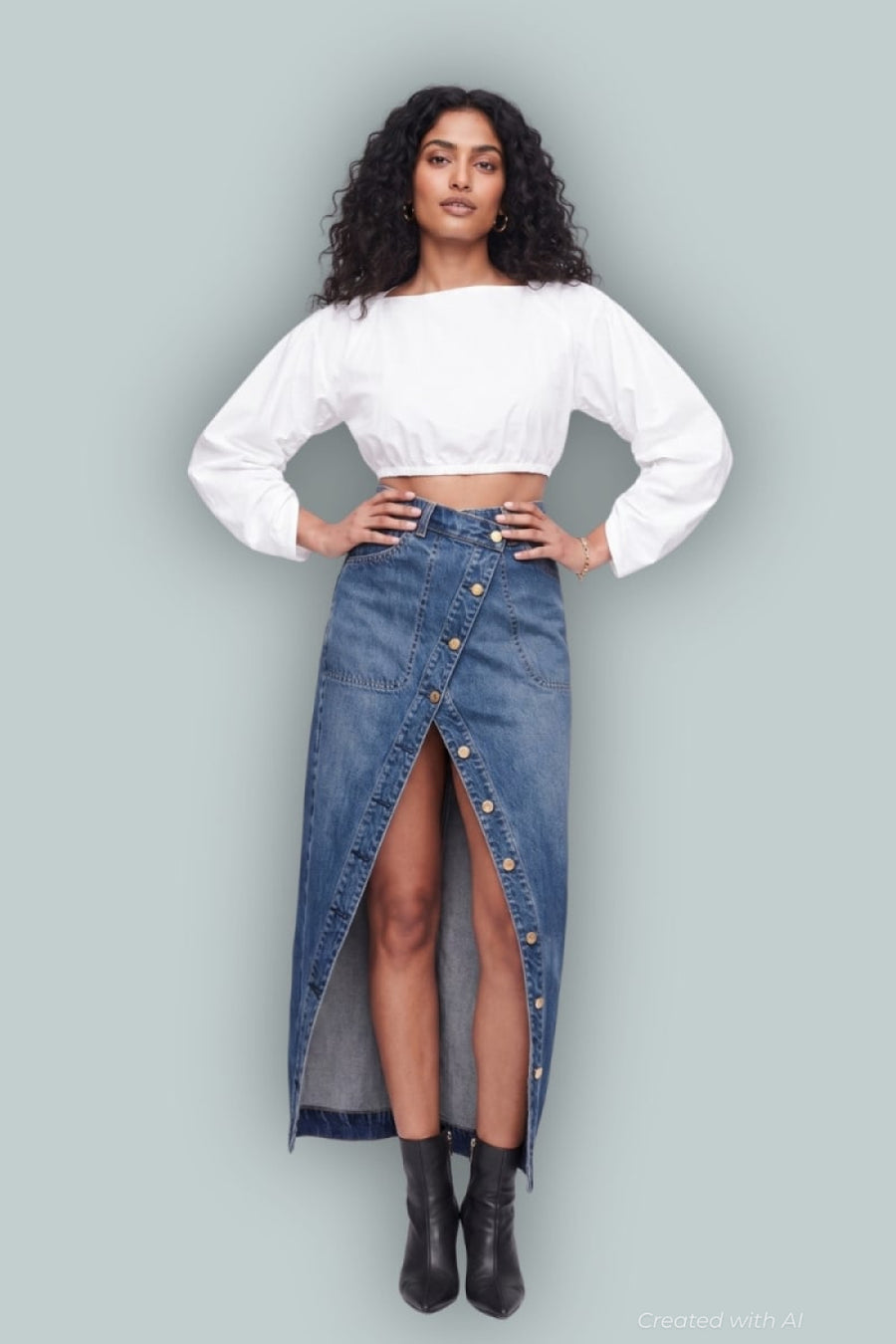 GAP x Cult Gaia Asymmetrical Denim Maxi Skirt - Medium Indigo - Denim Skirt