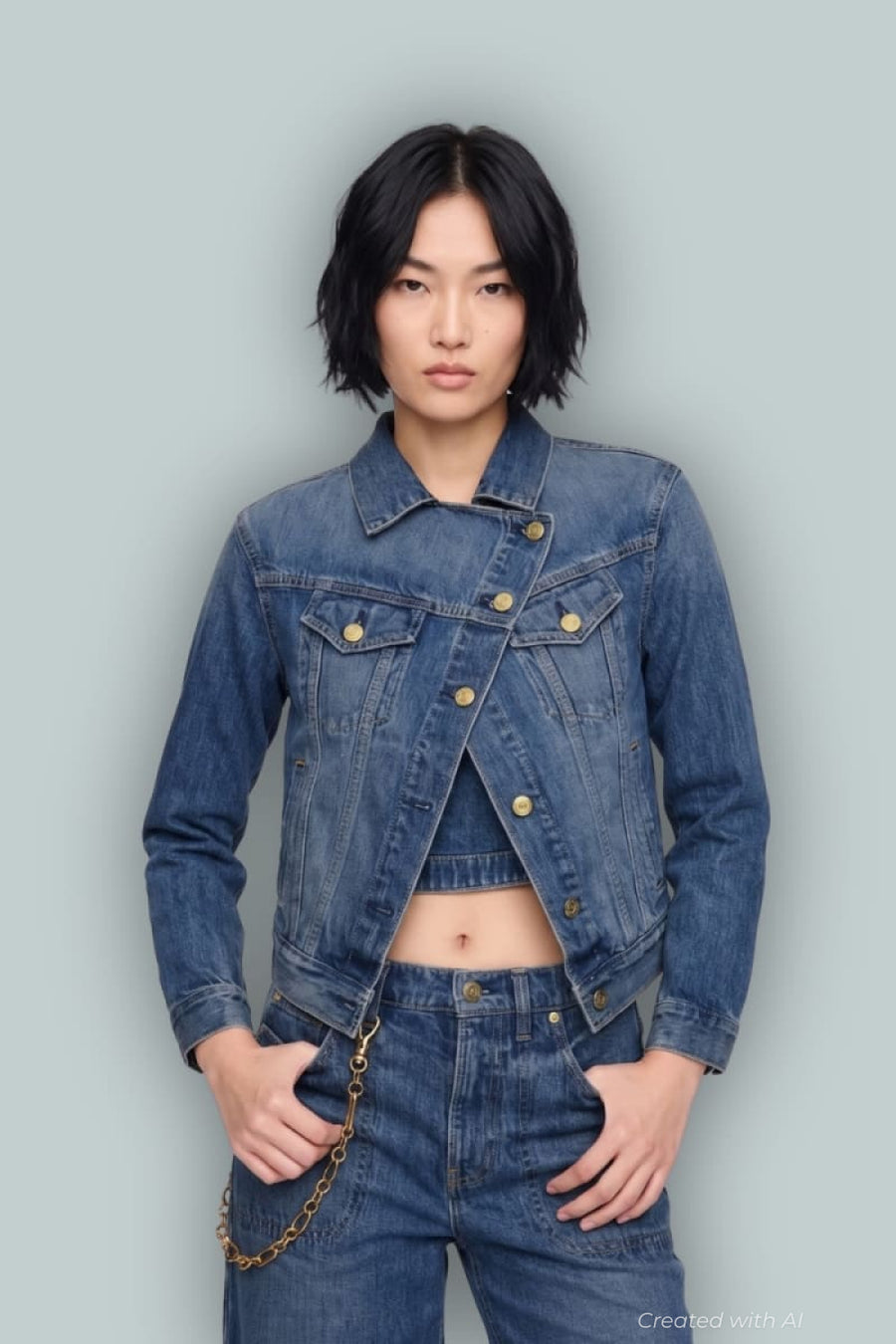 GAP x Cult Gaia Asymmetrical Icon Jacket - Medium Indigo - Denim Jacket