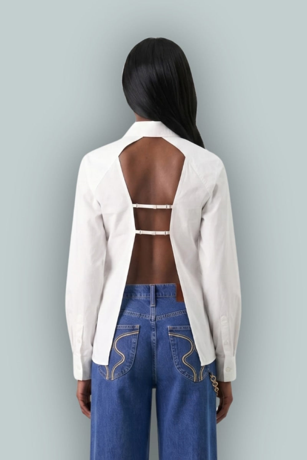 GAP x Cult Gaia Backless Classic Perforated Shirt - New Off White - Collared Shirt