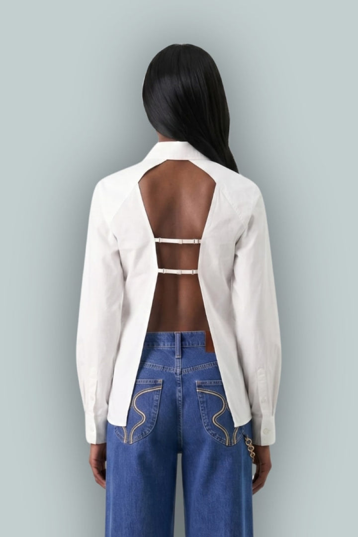 GAP x Cult Gaia Backless Classic Perforated Shirt - New Off White - Collared Shirt