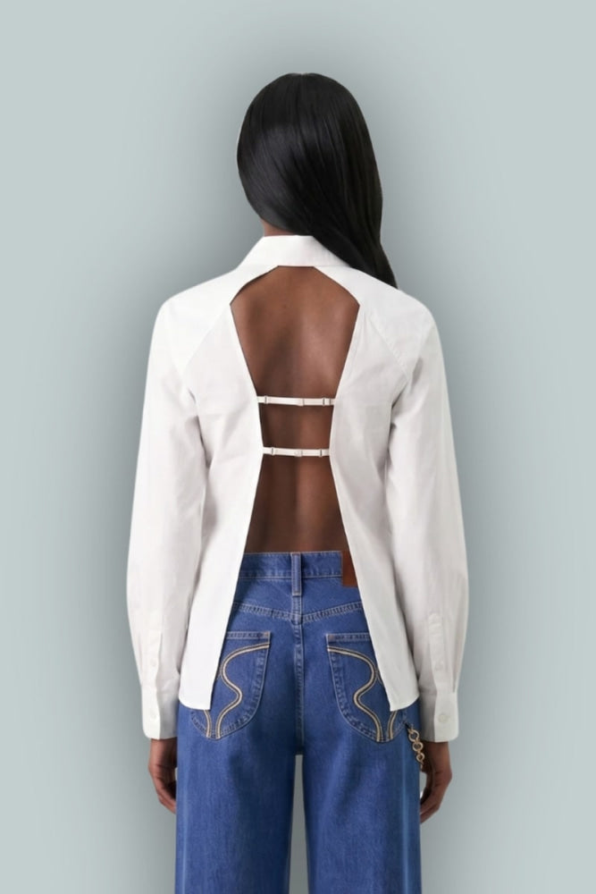 GAP x Cult Gaia Backless Classic Perforated Shirt - New Off White - Collared Shirt