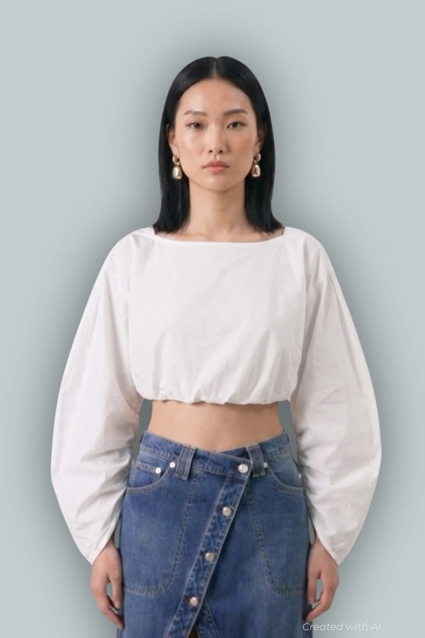 GAP x Cult Gaia Crop Ruched Top - Optic White - XL - Crop Top