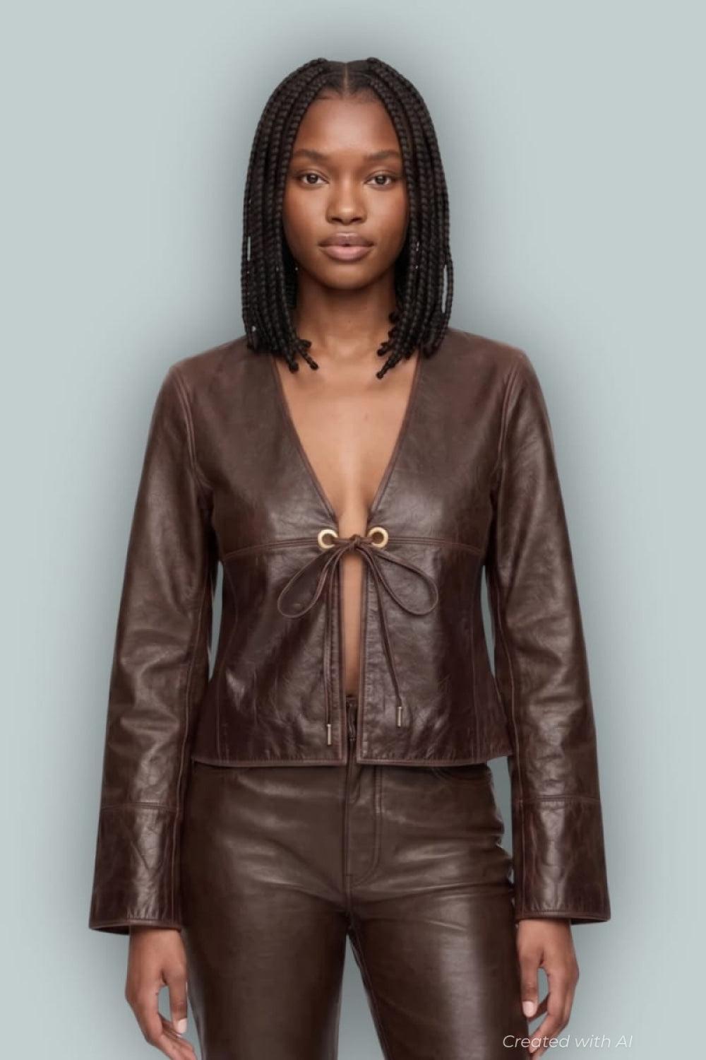 GAP x Cult Gaia Leather Jacket - Woodsy Brown - L - Leather Jacket