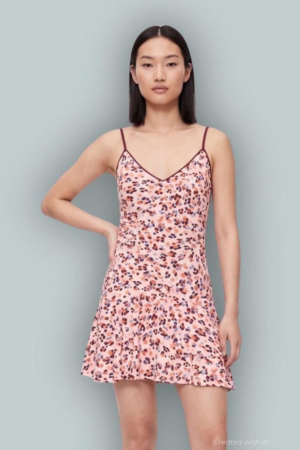 GapStudio Crepe Slip Mini Dress - Power Pink Peach Pebble Print - Dresses