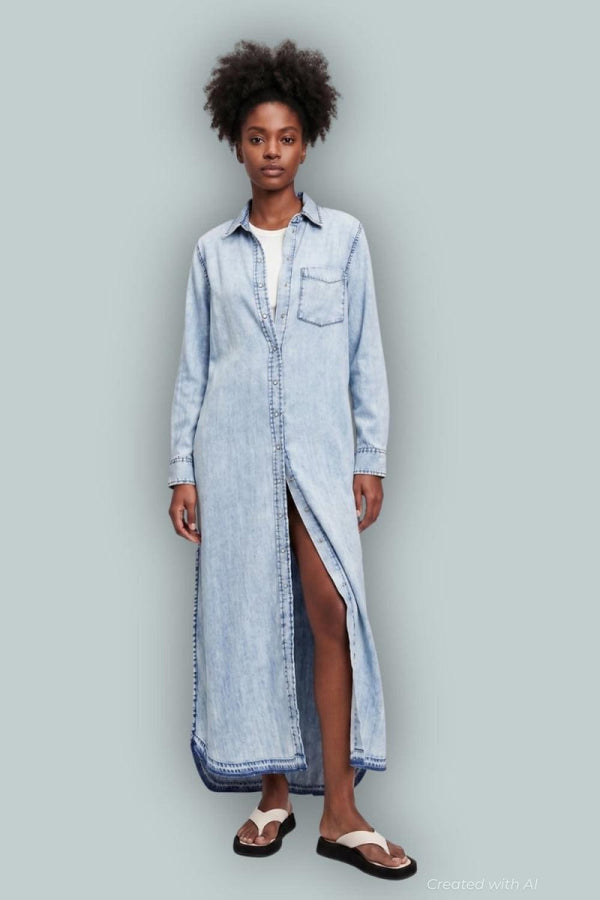 GapStudio Draped Denim Shirtdress - Light Indigo - M - Denim Dress