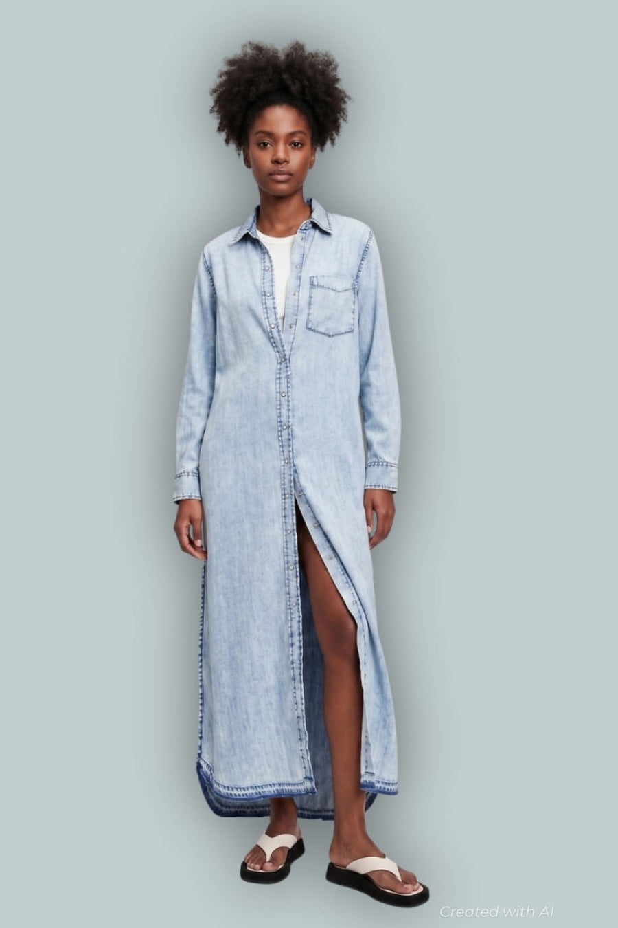 GapStudio Draped Denim Shirtdress - Light Indigo - M - Denim Dress