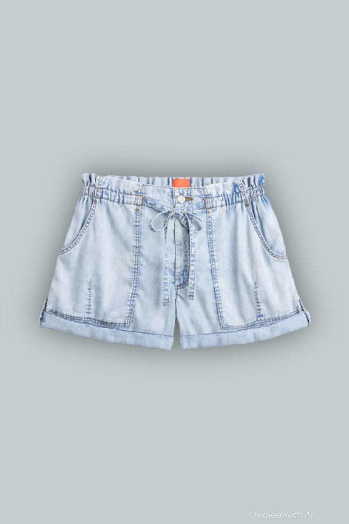 GapStudio High Rise Draped Denim Easy Shorts - Light Indigo - Denim Short