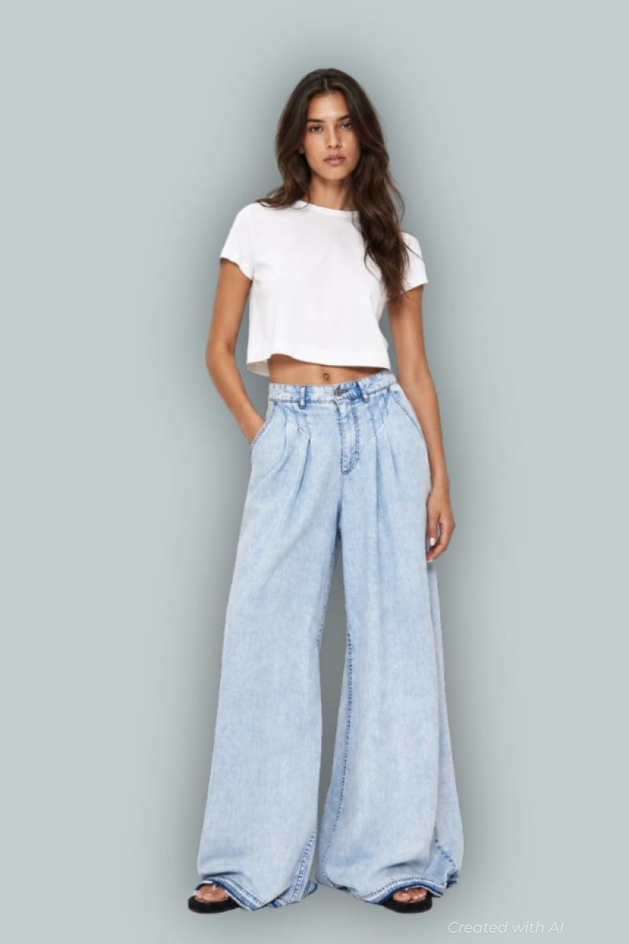 GapStudio High Rise Draped Denim Trousers - Light Indigo - Jeans