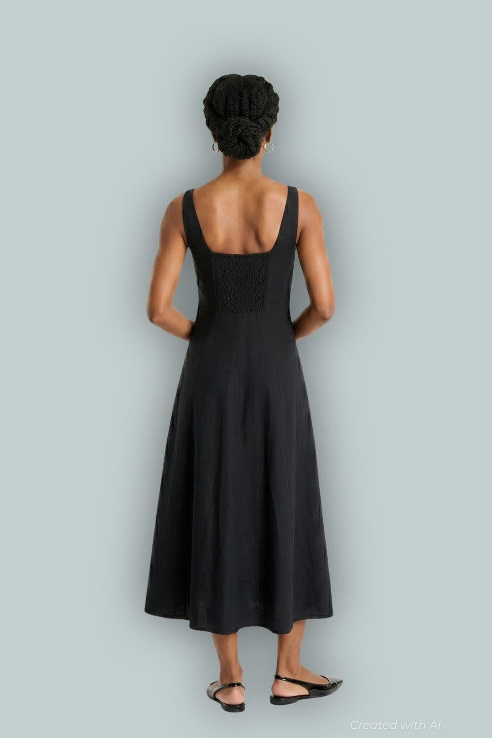 GapStudio Linen-Blend Square-Neck Maxi Dress - True Black - Dresses