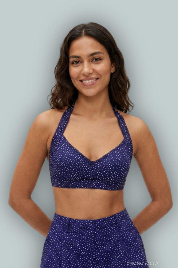 GapStudio Poplin Bralette - Navy Blue Dot - XXS - Bra Top