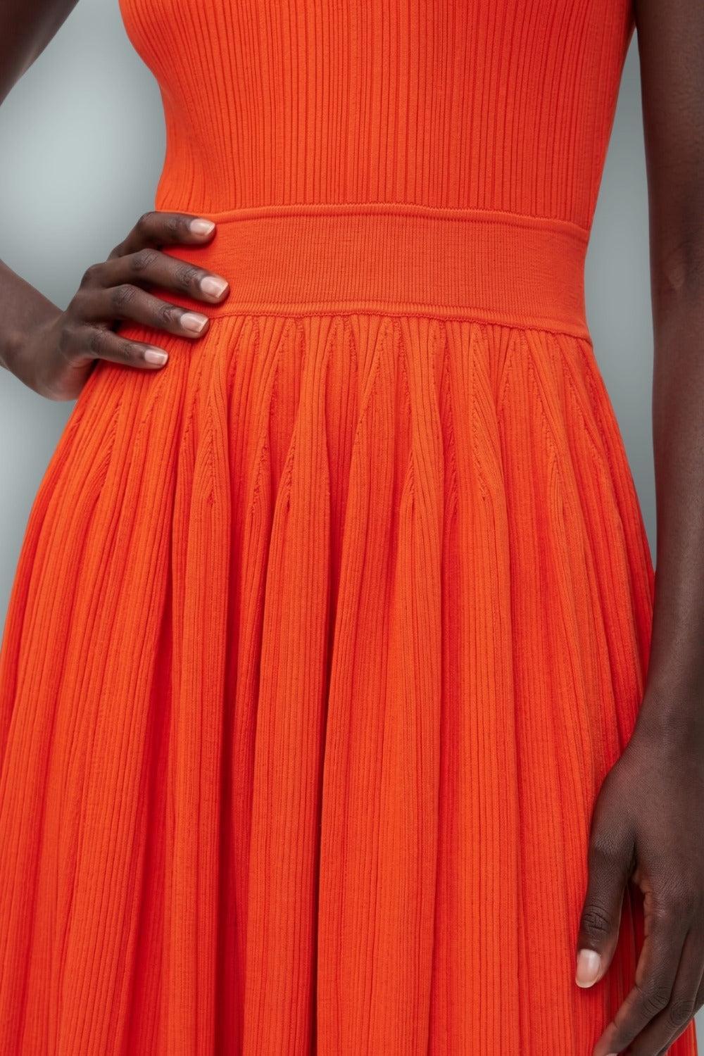 GapStudio Rib Pleated Mini Dress - Orange Pop - Dresses