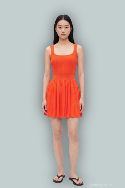 GapStudio Rib Pleated Mini Dress - Orange Pop - Dresses