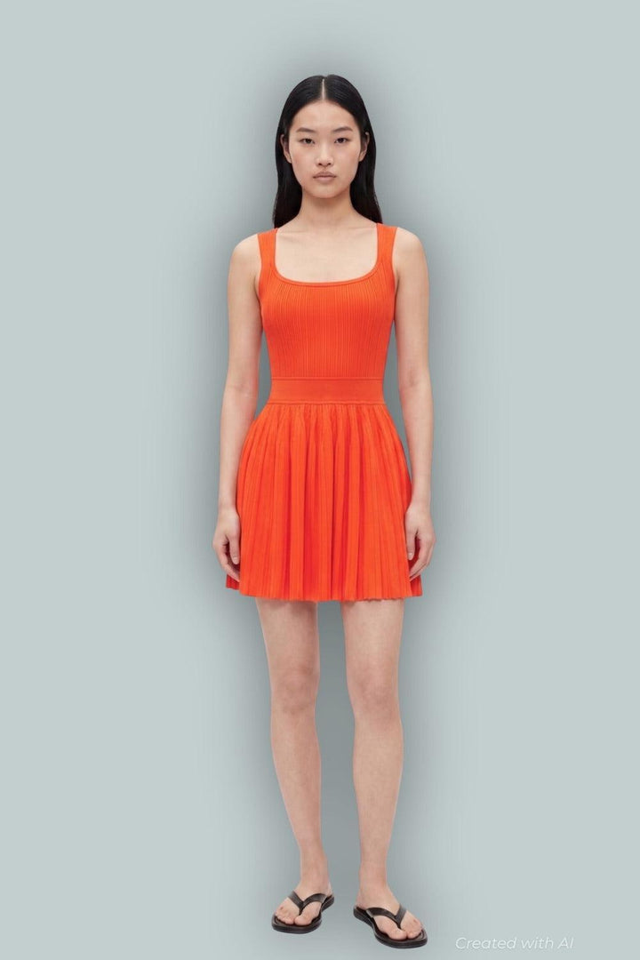 GapStudio Rib Pleated Mini Dress - Orange Pop - Dresses