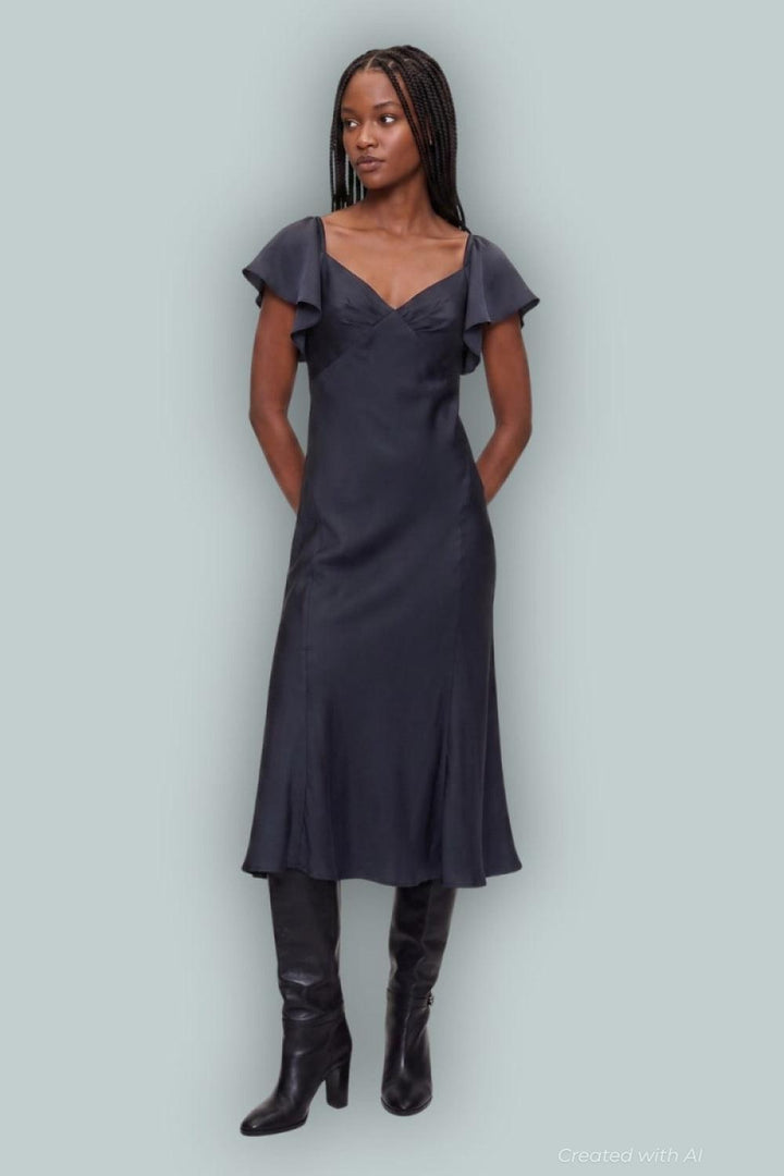GapStudio Satin Midi Dress - Navy Blue Uniform - XXS - Dresses