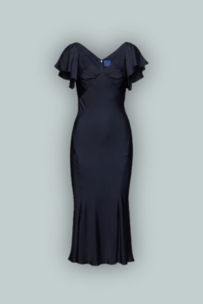 GapStudio Satin Midi Dress - Navy Blue Uniform - XXS - Dresses