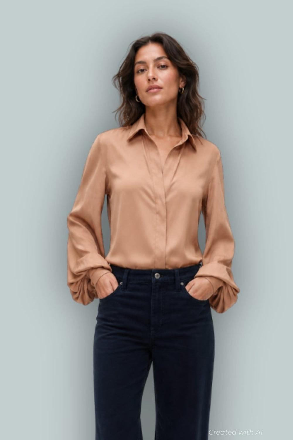 GapStudio Satin Shirt - Tannery Brown - XXS - Button Down Shirt