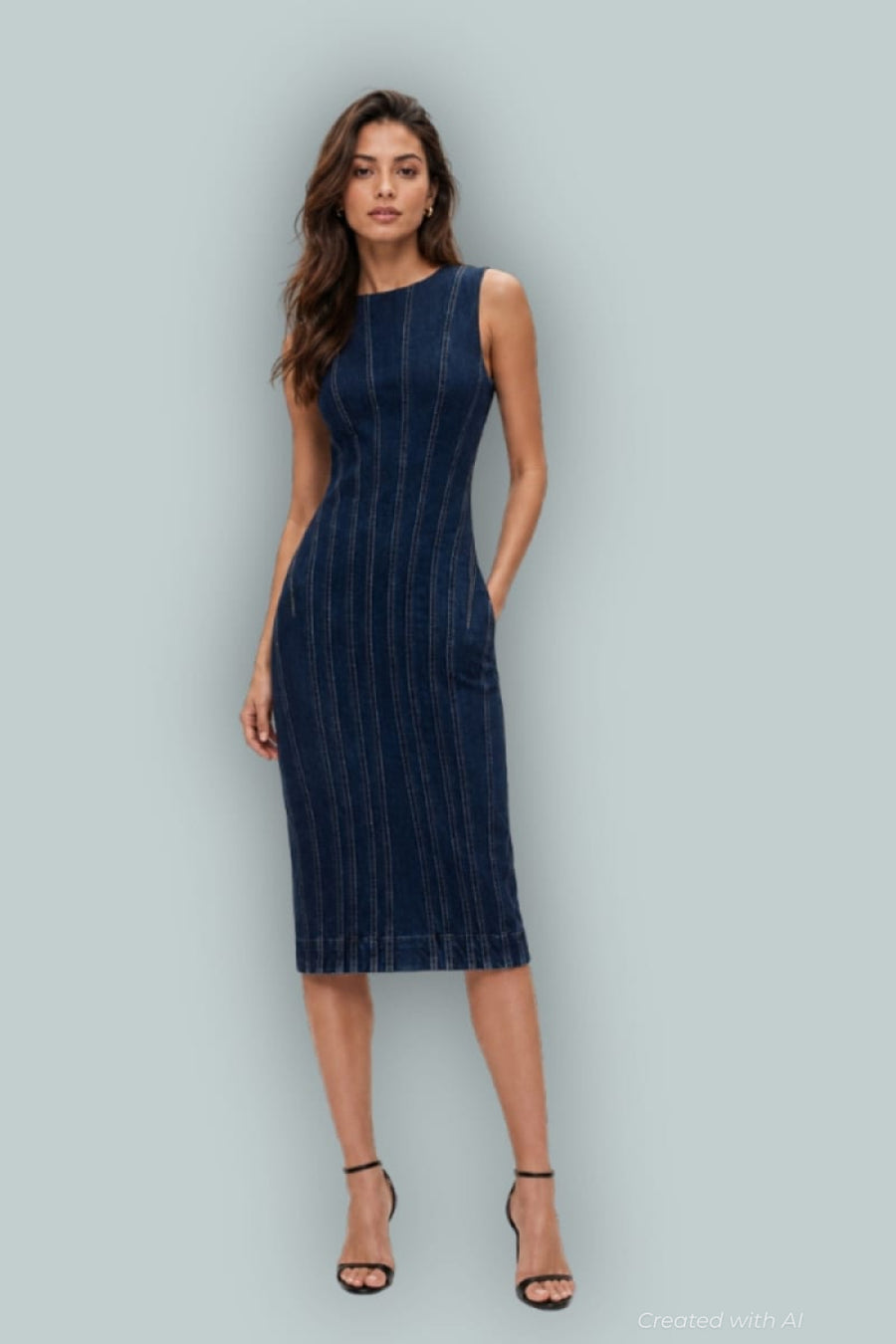 GapStudio Seamed Denim Midi Dress - Dark Wash - 00 - Denim Dress