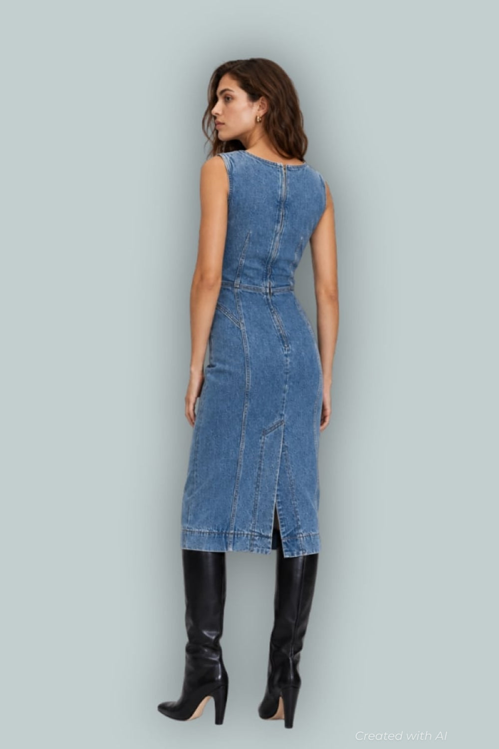 GapStudio Seamed Denim Midi Dress - Medium Wash - Denim Dress