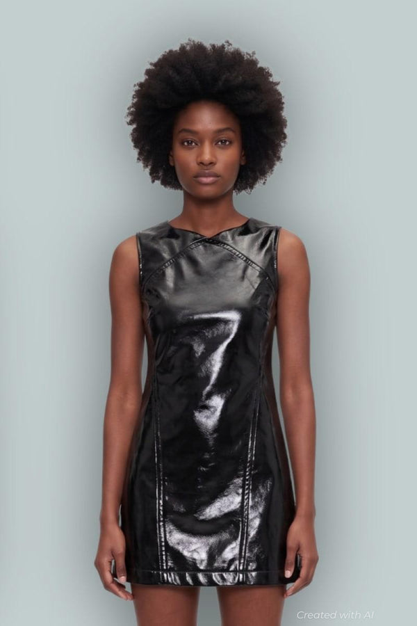 GapStudio Vegan Patent Leather Mini Dress - Black - Dresses