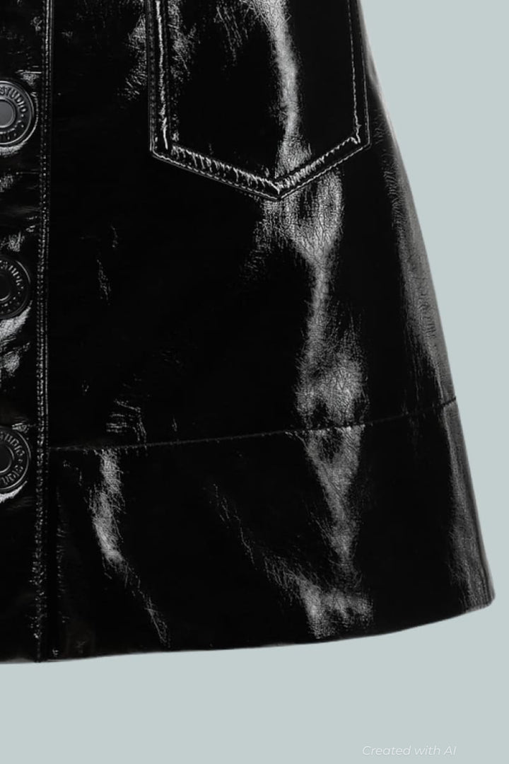 GapStudio Vegan Patent Leather Mini Skirt - Black - XXS - Skirt