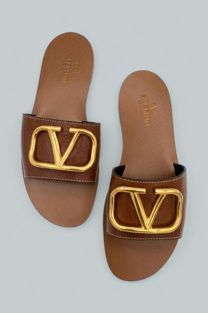 Garavani V Logo Slide Sandals - Camel - US 7 / EU 37 - Sandals