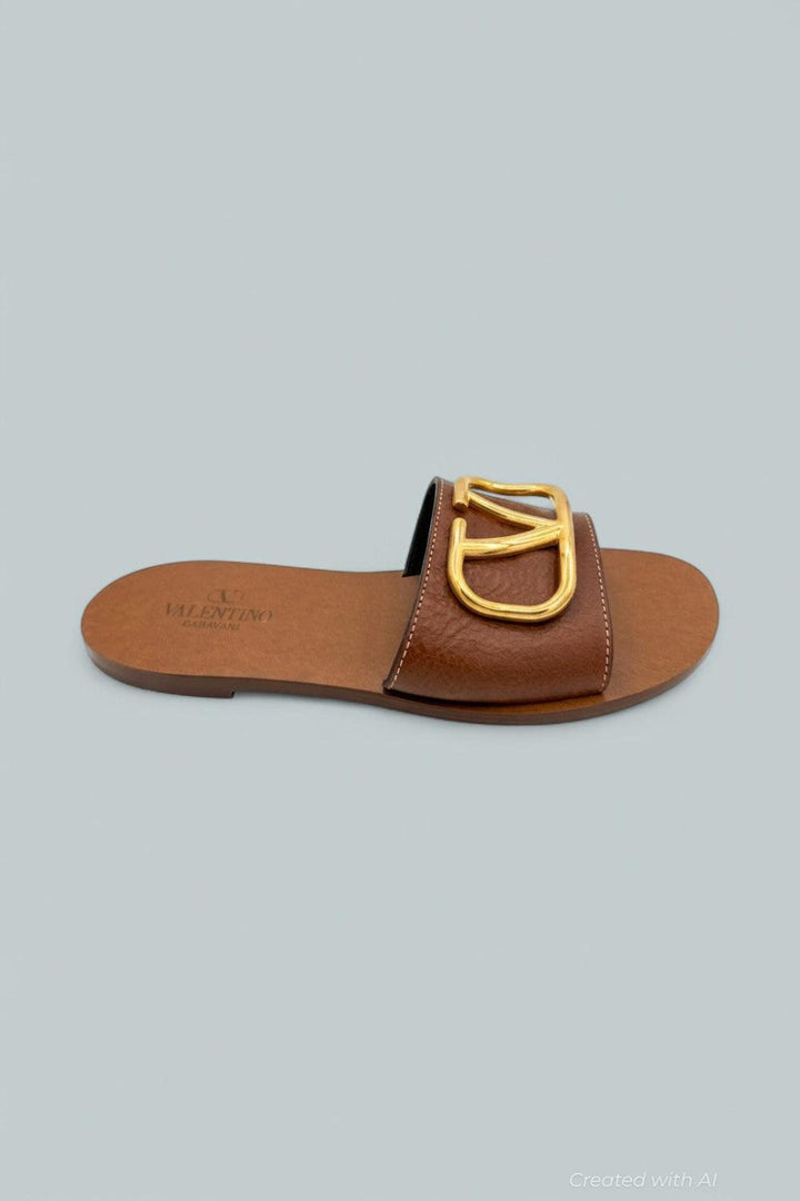Garavani V Logo Slide Sandals - Camel - US 7 / EU 37 - Sandals