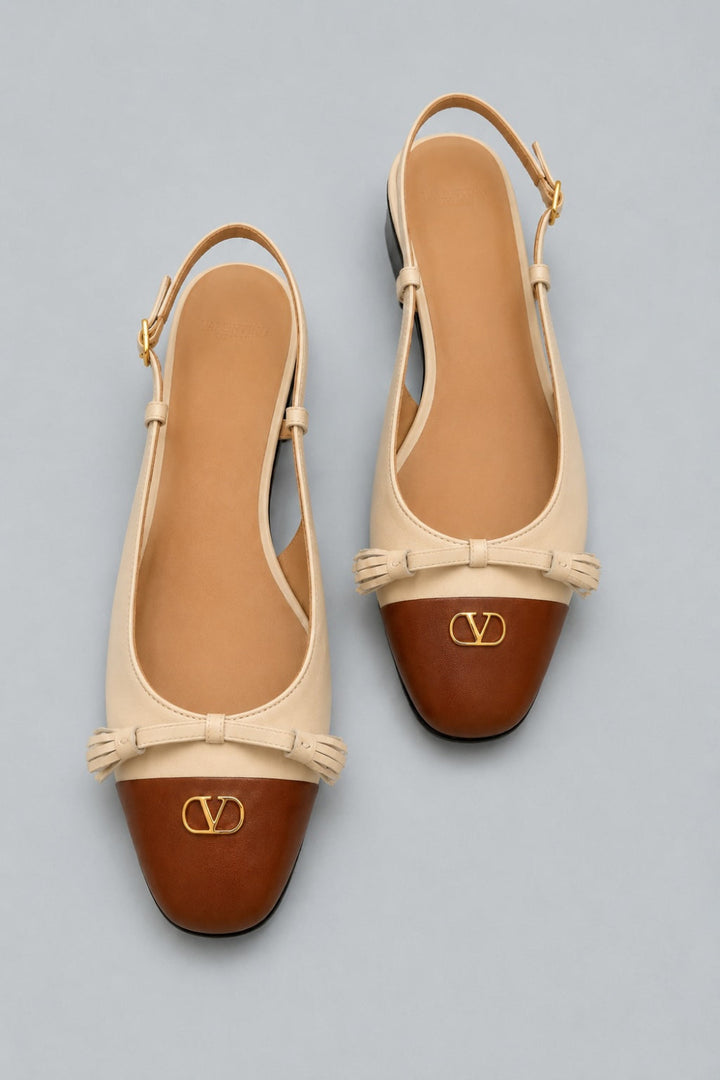Garavani Vlogo Valet Du Roi Slingback Ballerina Flats - Tobacco - EU 38 / US 8 - Pumps