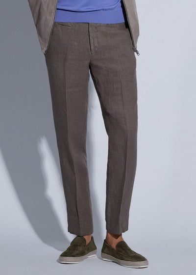 Garment Dyed Linen Trouser - Olive - Trouser