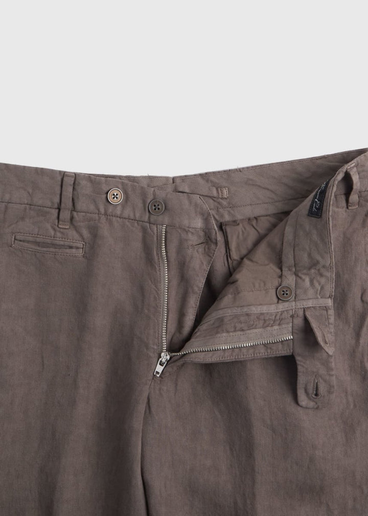 Garment Dyed Linen Trouser - Olive - Trouser