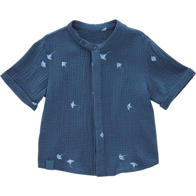 Gauze Button Up Shirt - Navy - Button Down Shirt