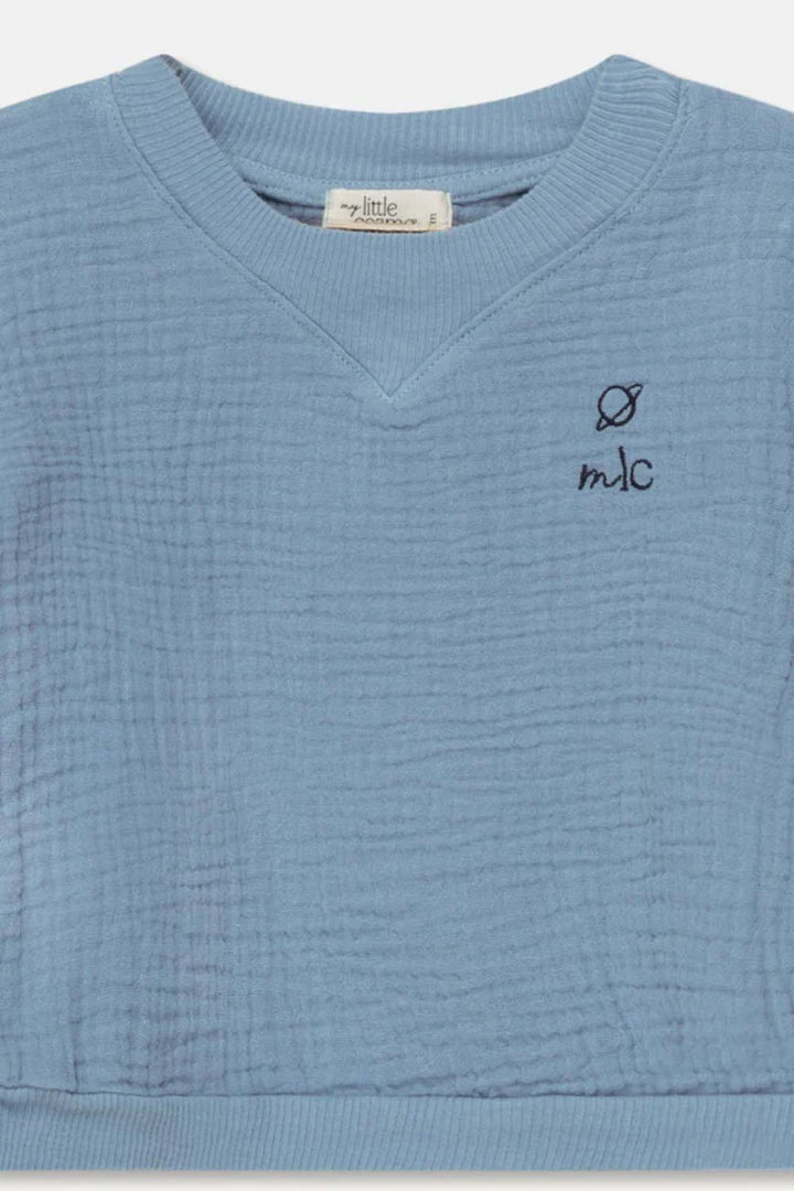 Gauze embroidered baby shirt - Sky blue - Shirt