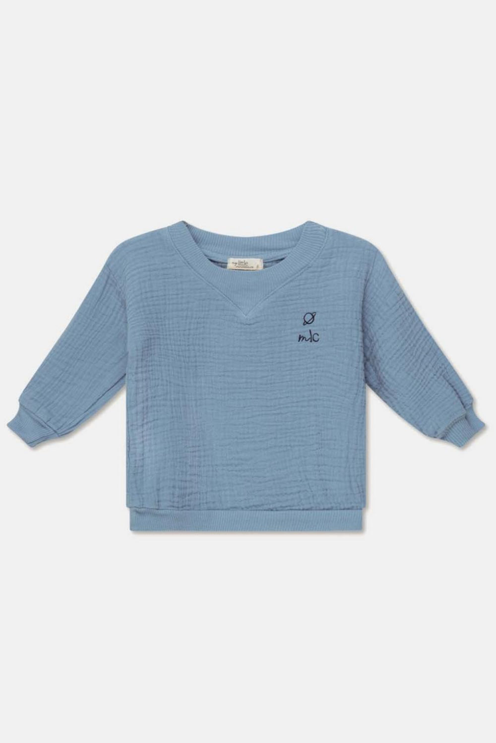 Gauze embroidered baby shirt - Sky blue - Shirt