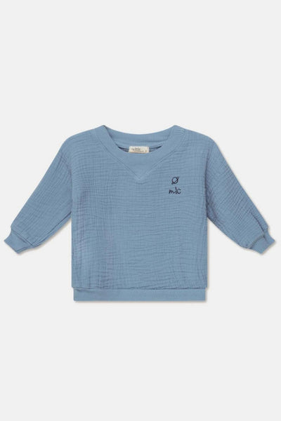 Gauze embroidered baby shirt - Sky blue - Shirt