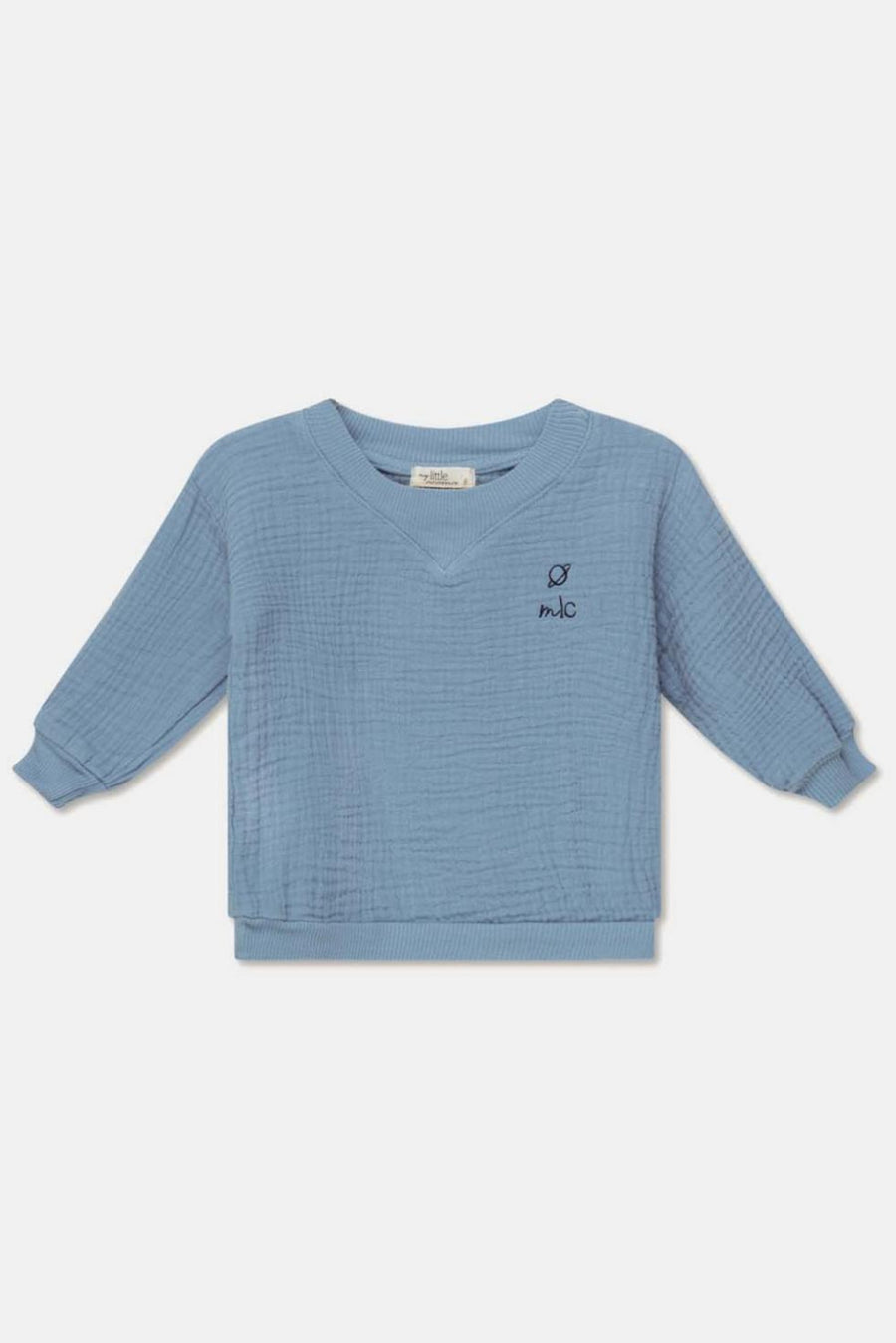 Gauze embroidered baby shirt - Sky blue - Shirt