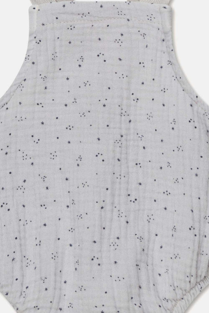 Gauze star-print baby romper - Soft grey - 6M - Romper