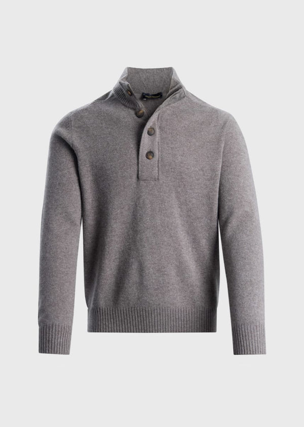 Geelong Wool Button Neck Pullover - Taupe - Pullover
