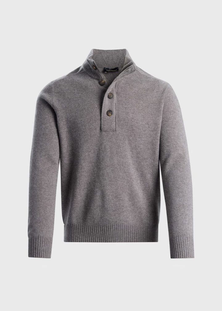 Geelong Wool Button Neck Pullover - Taupe - Pullover