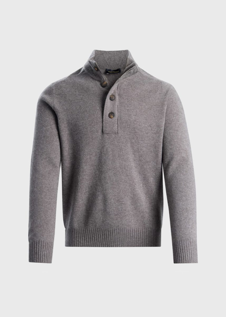 Geelong Wool Button Neck Pullover - Taupe - Pullover