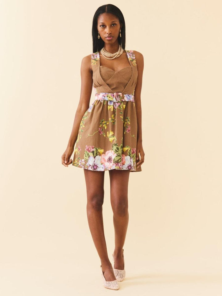 Georgie Dress - Caramel Victorian Floral - Dresses