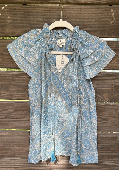 Varina Top - Light Blue and Cream