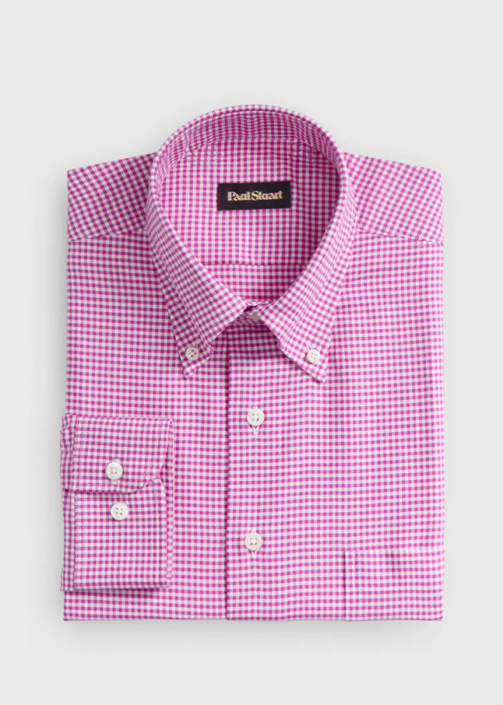Gingham Check Oxford Sport Shirt - Plum - Button Down Shirt